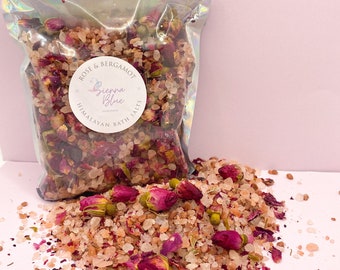 Rose bath salts, Himalayan salts, teacher gift, Rose essential oil, bath petals, letterbox gift, pamper gift, gifts for her