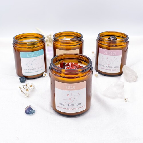 Star Sign Candle Crystal Candle Zodiac Candles Healing Etsy UK