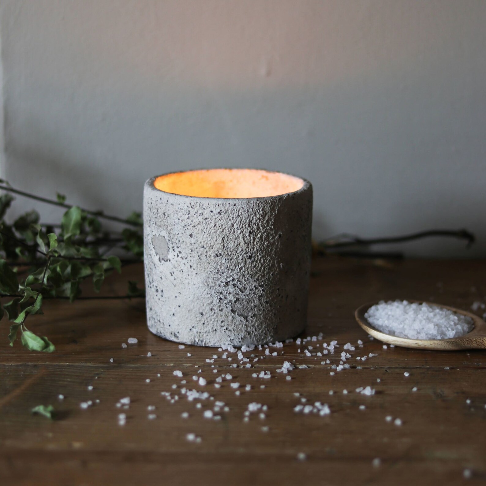 SaltWood Large Handmade Candle in Aged Cement Vessel Etsy