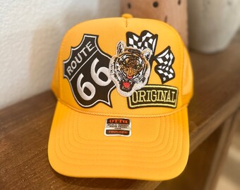 Patch Trucker Hat | trucker hat | custom trucker hat | trucker | custom | checkered | tiger