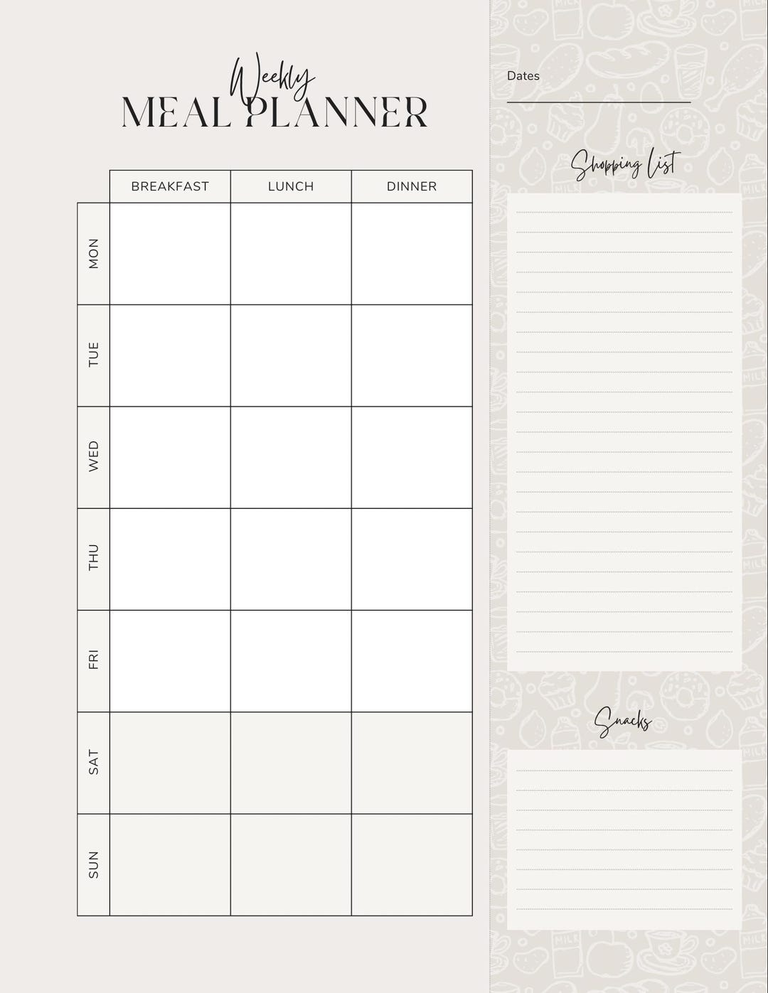 Weekly Meal Planner | Printable | Digital Download - Etsy