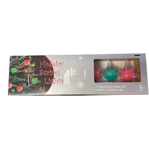 Holiday String Lights 7 Crazy Glow Bulbs Set Indoor/Outdoor Use
