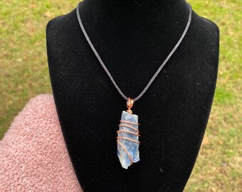 Blue Kyanite Copper Wrapped Necklace
