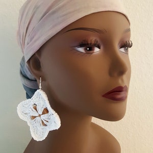 Large Earrings, Crochet Earrings, Crochet Gift for Mom, White Drop Earrings, Gift for Her