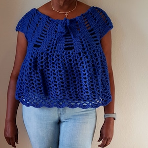 Royal Blue Crochet Top: Women&#39;s Beach Cover-Up