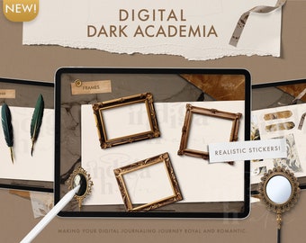 Dark Academia Digital Stickers: Realistic Journal Embellishments (PNG, GoodNotes)