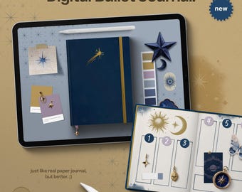 Digital 'Bullet' Journal Midnight Compass, Undated Digital Planner, Digital Bujo, Digital Stickerbook, Goodnotes, Noteful
