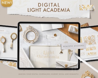 Light Academia Digitale Aufkleber: Vintage Journal Verzierungen (PNG, GoodNotes)