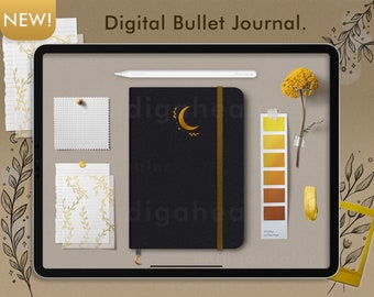 Digital Moon Bullet Journal, Goodnotes Planner, Stickerbook (PDF)