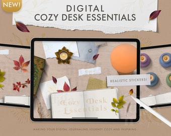 Cozy Desk Essentials Realistic Digital Stickers (GoodNotes, PNG)