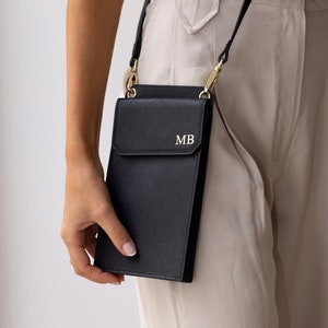 Sac de téléphone en cuir personnalisé, Monogram Crossbody Phone Purse, Leather Crossbody Phone and Passaport Bag, Women's Bag