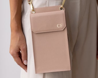 Personalized Saffiano Leather Crossbody Phone Bag, Monogrammed Passport Purse