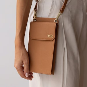 Sac de téléphone en cuir personnalisé, Monogram Crossbody Phone Purse, Leather Crossbody Phone and Passaport Bag, Women's Bag