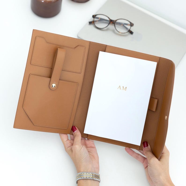 Personalisierter Leder Organizer, Leder Portfolio für Planer/Notizbücher, Monogramm Dokumentenhalter, Schreibwaren Geschenk, personalisiertes Geschenk Bild 5