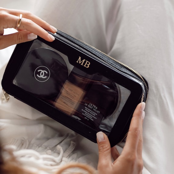 Personalised Make up Bag With Monogram Saffiano Leather Cosmetic
