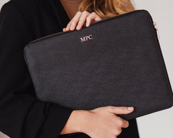 Personalised Saffiano Leather 13 inch Laptop  Case, Macbook sleeve, Genuine Leather, Monogram with Name/Initials