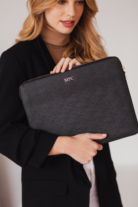 Personalised Saffiano Leather 13 inch Laptop  Case, Macbook sleeve, Genuine Leather, Monogram with Name/Initials