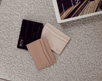Personalized Croc Leather Cardholder, Genuine Saffiano Leather