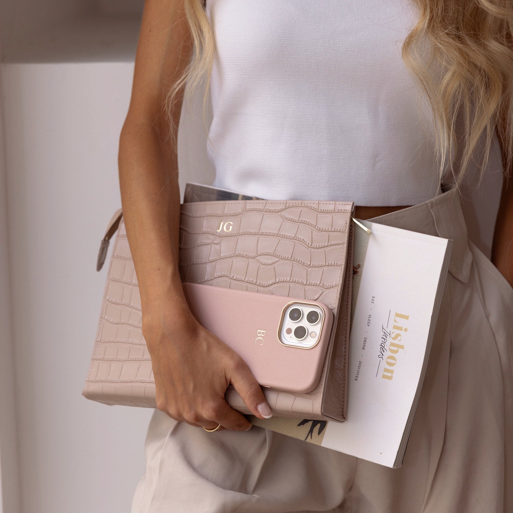 Petite Pochette Beige Simili Cuir Style Croco – Sac De Soirée Femme Pratique