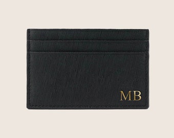 Personalised Monogrammed Saffiano Leather Cardholder Black, Genuine Leather , initial cardholder, gifts for her