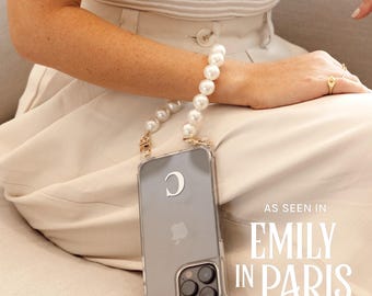 Wavy case and phone jewel - iPhone - phone case and jewel - pearly pearls - white - emily in paris - mindy phone