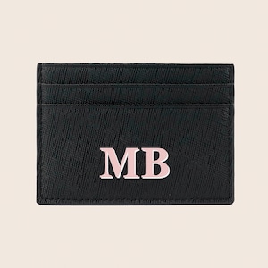 Personalised Monogrammed Saffiano Leather Cardholder, light pink, Genuine Leather , initial cardholder, gifts for her