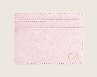 Personalised Monogrammed Saffiano Leather Cardholder, light pink, Genuine Leather , initial cardholder, gifts for her