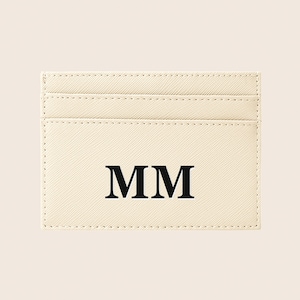 Gepersonaliseerde kaarthouder met monogram saffianoleer, crème en zwart, echt leer, kaarthouder met initialen, cadeaus voor haar