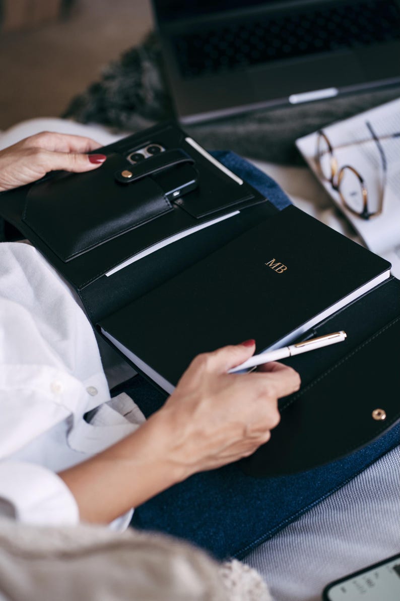 Personalisierter Leder Organizer, Leder Portfolio für Planer/Notizbücher, Monogramm Dokumentenhalter, Schreibwaren Geschenk, personalisiertes Geschenk Bild 7