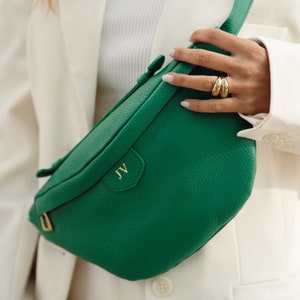 Personalised Leather Bumbag , Green real leather, Crossbody bag, genuine leather bumbag, leather bag