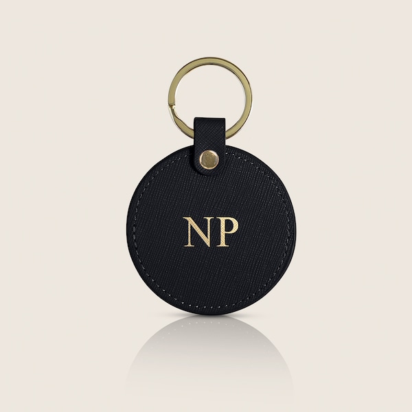 Personalized Genuine Leather Saffiano Heart Keyring, Monogram, Black, Keyring