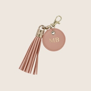 Personalized Genuine Leather Saffiano Keyring, Monogram, Black, Tassel Keyring