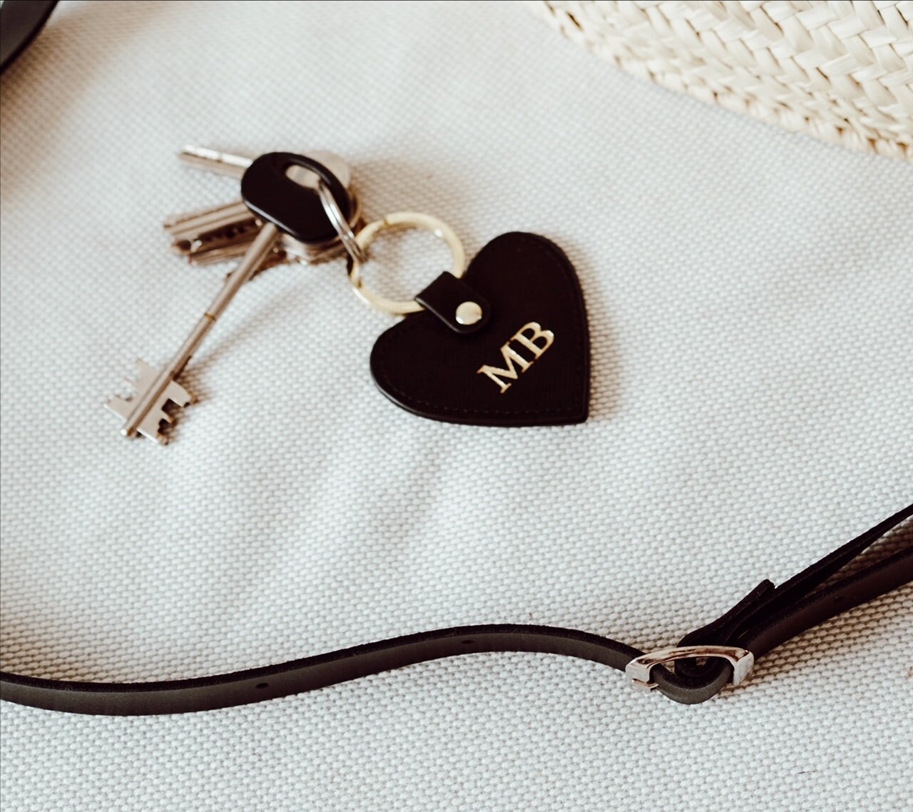 Personalized Genuine Leather Saffiano Heart Keyring