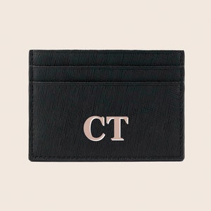 Personalised Monogrammed Saffiano Leather Cardholder, black and nune, Genuine Leather , initial cardholder, gifts for her
