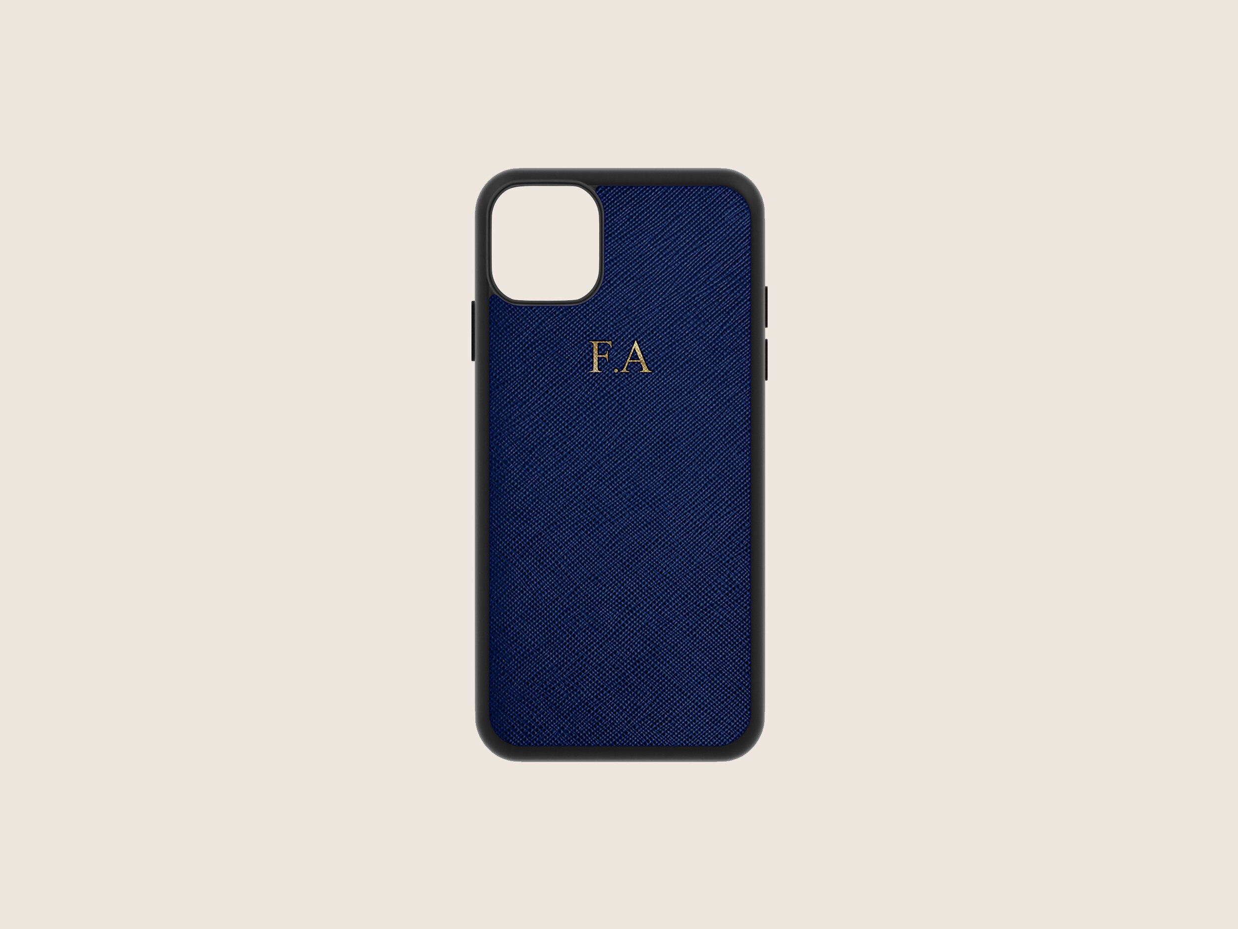 Navy Saffiano Leather Case to Fit iPhone 14, 13, 12 and 11