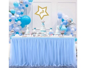 light blue skirt table