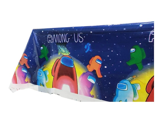 1 PCS Among Us Plastic Tablecloth Tablecovers and 1PCS Banner for Among Us Themed Birthday Party Decorations Supplies for Kids