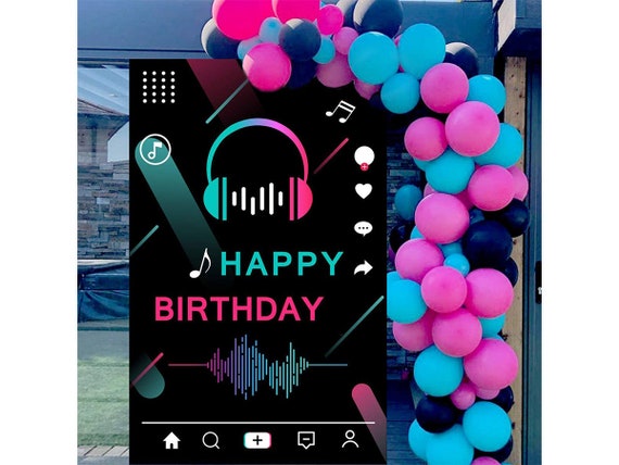Tik Tok Party Decorations Studio Banner,Musical Themes Happy Birthday Backdrop,Birthday Party Photo Booth Props 5 x 3 FT TikTok Banner Tik Tok Party Decorations Studio Banner,Musical Themes Happy Birthday Backdrop,Birthday Party Photo Booth Props 5 x 3 FT TikTok Banner