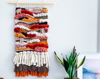 Custom Handmade Weaving, Tapestry wall hanging woven, hygge wall art, maximalist home decor, panoramic abstract wall art, Yarn Fiber Art