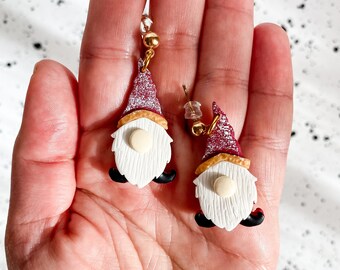 Christmas Gnome Dangle Earrings: Polymer Clay Holiday Jewelry
