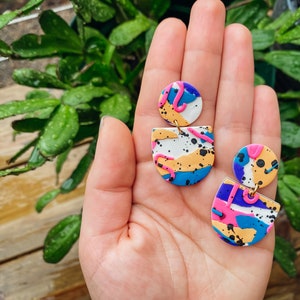Abstract Art Earrings for Grand Millennials for Bold Spring Outfits, Quirky Statement Jewelry, Polymer Clay Earrings
