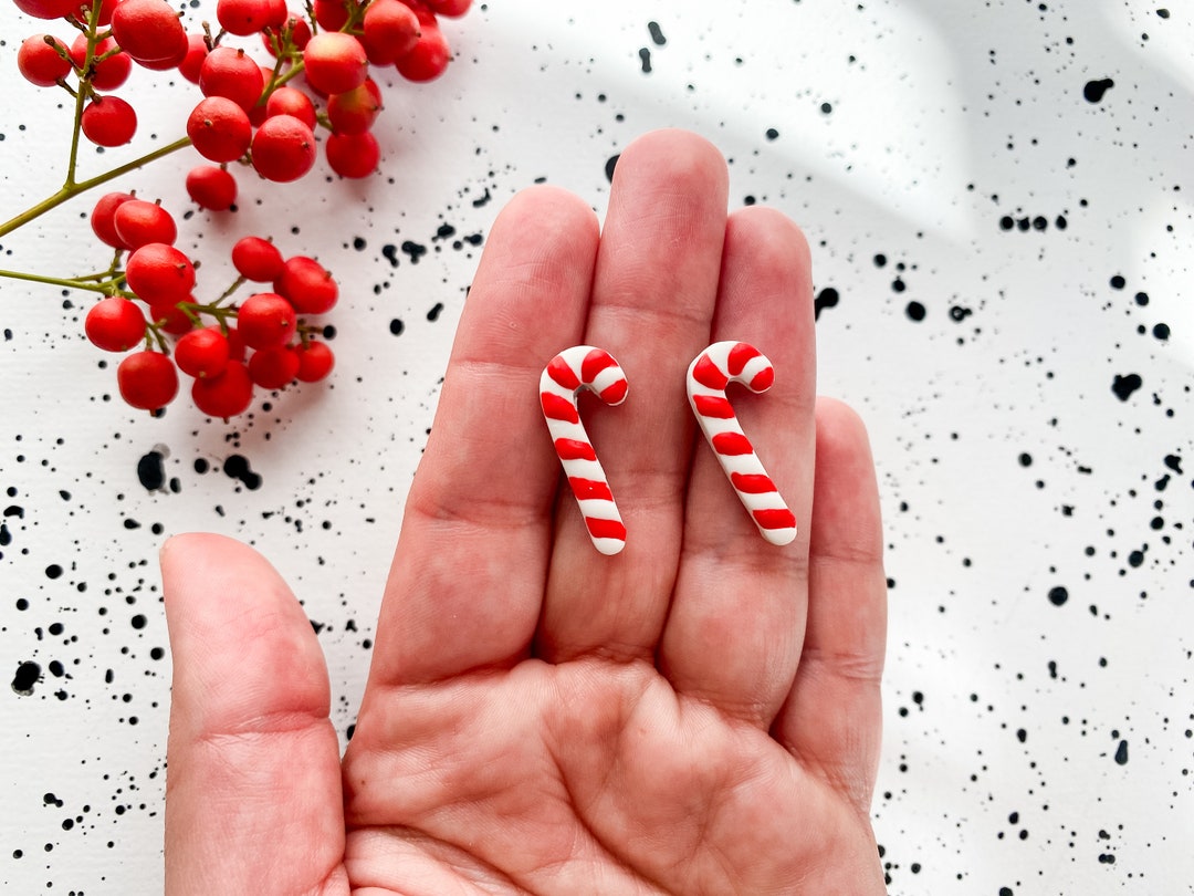 Candy Cane Stud Earring Polymer Clay Holiday Candy Cane Etsy