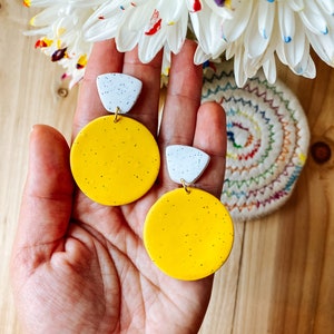 Yellow Statement Earring, Spring Jewelry, Polymer Clay, Large Dangle Earrings, Mothers Day Gift, Easter Outfit, Bright Earrings