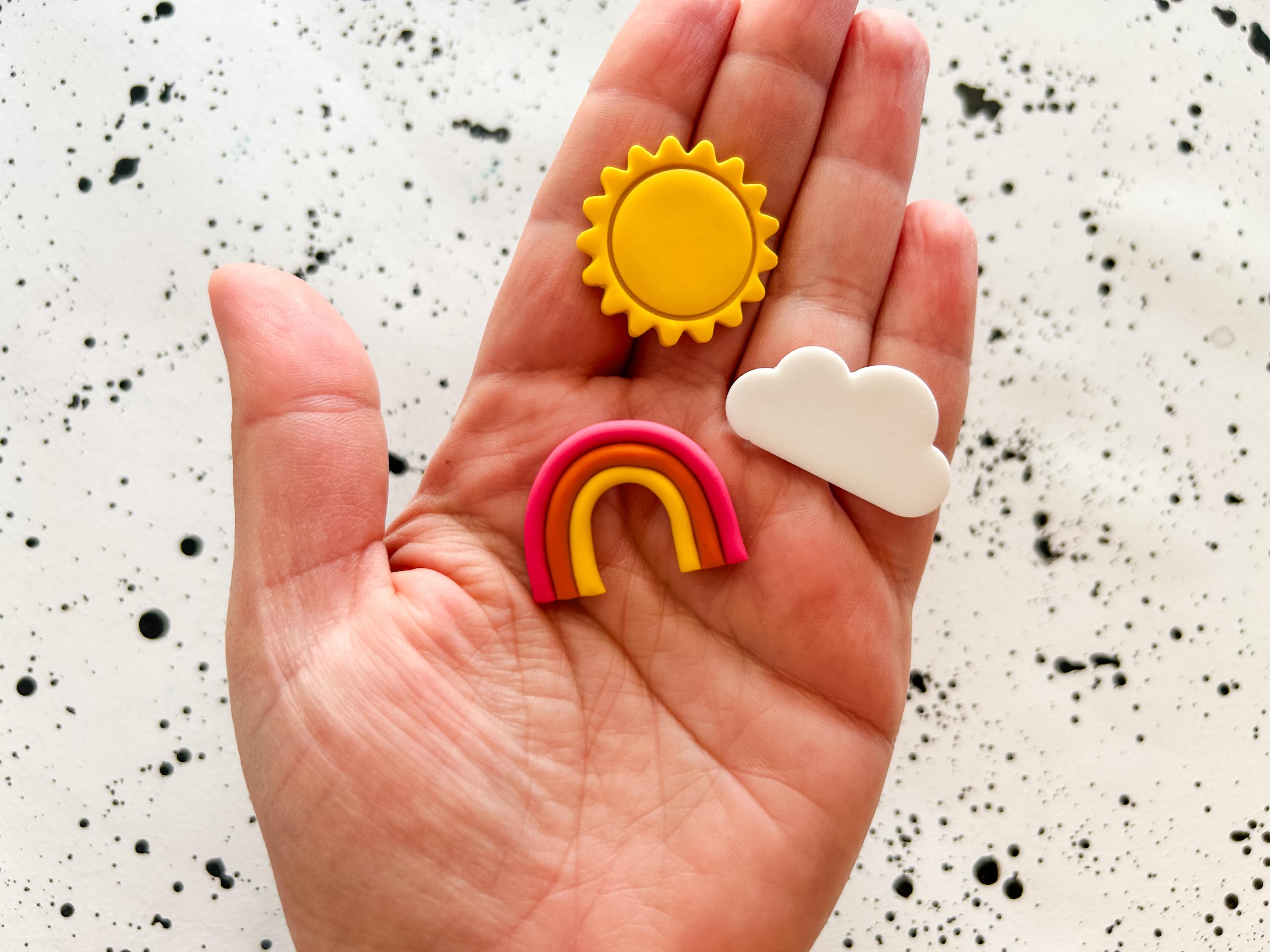 Rainbow Cloud Sunshine Earrings: Whimsical Polymer Clay Stud Set