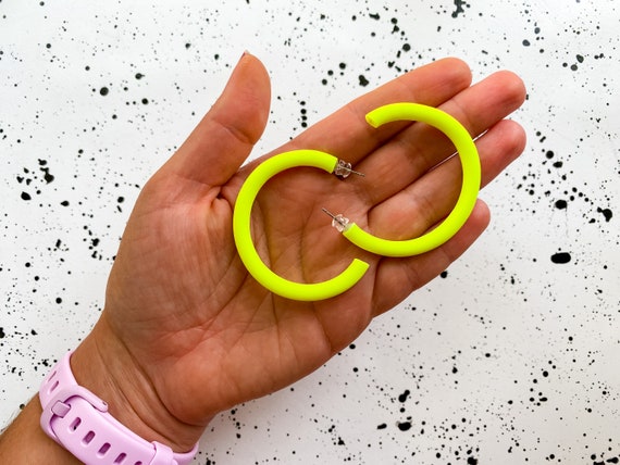 Summer Colorful Neon Hoop Earrings Pink Blue Green Yellow New Design Large  Circle Earrings for Women