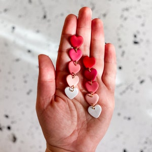 Valentines Day Polymer Clay Heart Earrings, Matching Mommy & Me, Lightweight Gradient Pink Heart, Minimalist Heart Dangle Earrings, Clip Ons
