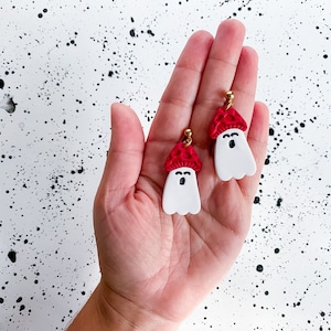 Pilz-Geist Ohrring | Halloween Polymer Clay Pilz-Geist Ohrring | Niedlicher Geister Ohrhänger, gruselige Jahreszeit, Cottage Core Party