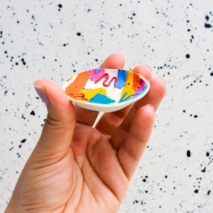 Colorful Abstract Trinket Dish Clay Trinket Dish Bright Multicolor 90s Retro Jewelry Bowl for Rings and Earrings image 4