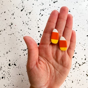 Candy Corn Stud Earring | Halloween Polymer Clay Candy Corn Earring | Cute Medium Stud Earring, Spooky Season, Halloween Candy Earrings