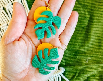 Monstera Polymer Clay Earrings for Spring
